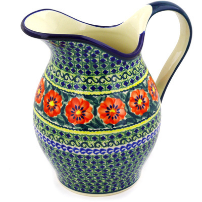 Polish Pottery Pitcher 7&frac34; Cup Poppies All Around UNIKAT