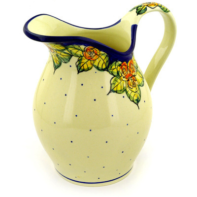 Polish Pottery Pitcher 7&frac34; Cup Red Cabbage Roses