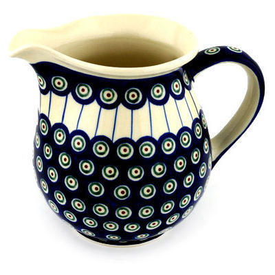 Polish Pottery Pitcher 7 Cup Traditional Peacock