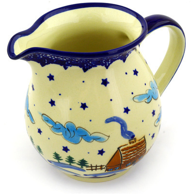 Polish Pottery Pitcher 7 Cup Winter Chalet