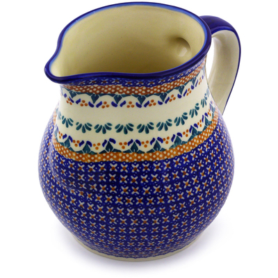 Polish Pottery Pitcher 8 cups Blue Cress