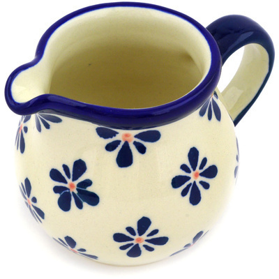 Polish Pottery Pitcher 8 oz Black Gangam Flower