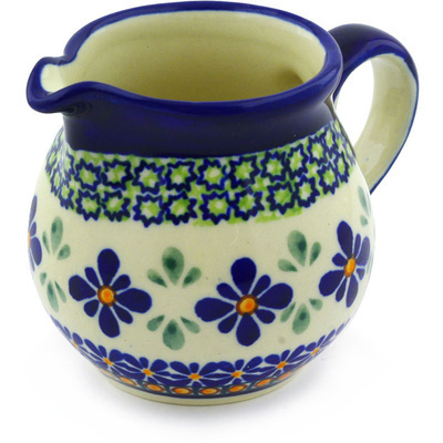 Polish Pottery Pitcher 8 oz Gingham Flowers