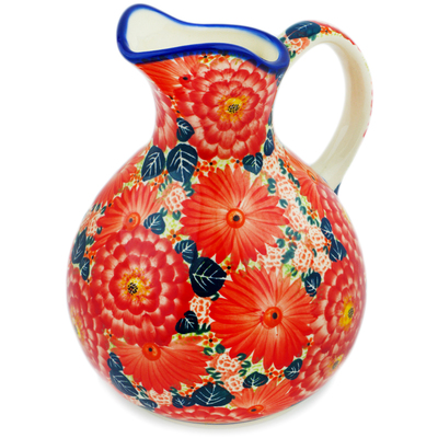 Polish Pottery Pitcher 80 oz Radiant Red Garden UNIKAT