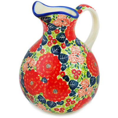 Polish Pottery Pitcher 80 oz Radiant Red Garden UNIKAT