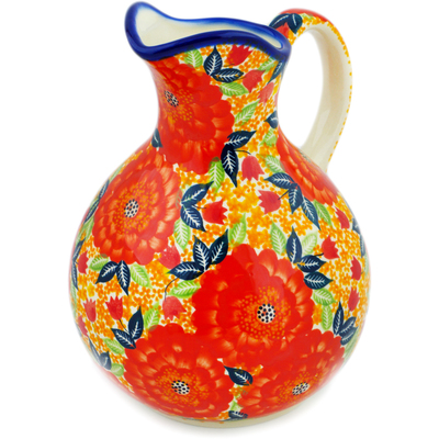 Polish Pottery Pitcher 80 oz Red Fantasy UNIKAT