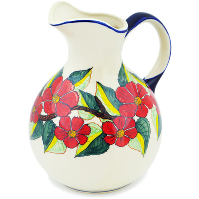 Polish Pottery Pitcher 82 oz Poinsettia Paradise UNIKAT