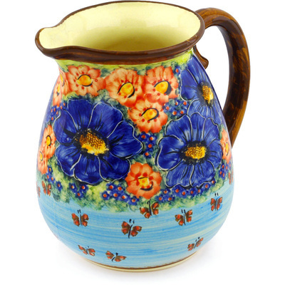 Polish Pottery Pitcher 86 oz Blue Garden UNIKAT