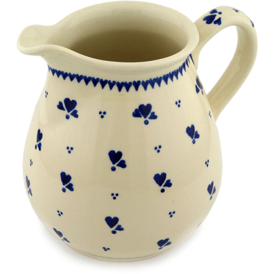 Polish Pottery Pitcher 9 Cup Blue Heart Trio