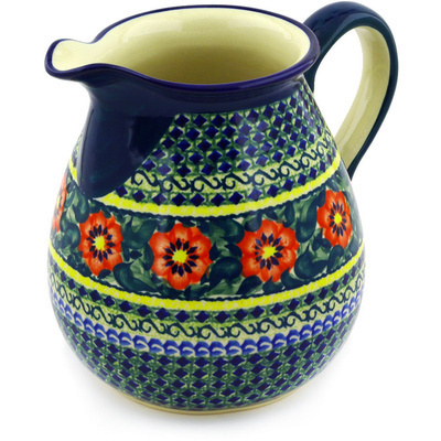 Polish Pottery Pitcher 9 Cup Poppies All Around UNIKAT