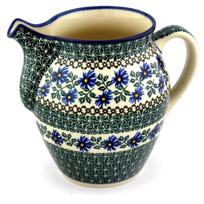 Polish Pottery Pitcher 91 oz Blue Chicory