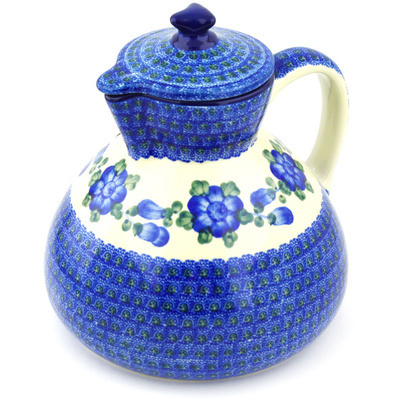 Polish Pottery Pitcher with Lid 101 oz Blue Poppies