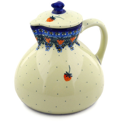 Polish Pottery Pitcher with Lid 101 oz Strwaberry Fever