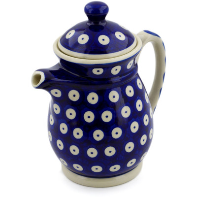 Polish Pottery Pitcher with Lid 15 oz Blue Eyed Peacock