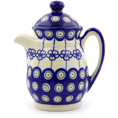 Polish Pottery Pitcher with Lid 15 oz Flowering Peacock