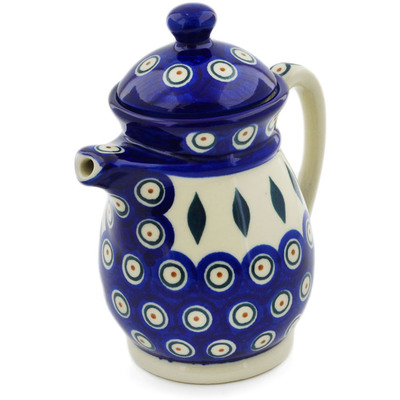 Polish Pottery Pitcher with Lid 15 oz Peacock
