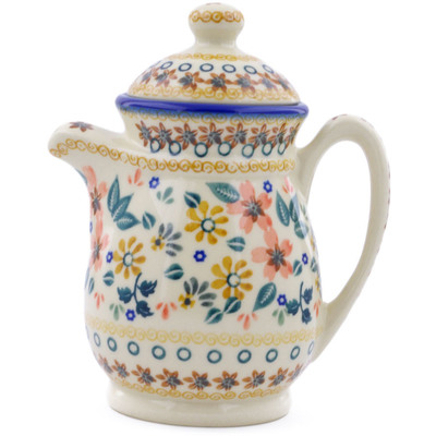 Polish Pottery Pitcher with Lid 15 oz Red Anemone Meadow UNIKAT