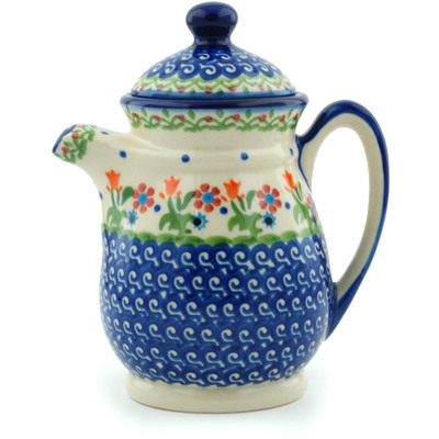Polish Pottery Pitcher with Lid 15 oz Spring Flowers