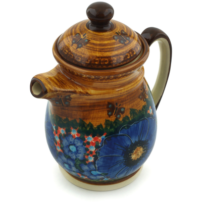 Polish Pottery Pitcher with Lid 16 oz Tropical Wildflowers UNIKAT