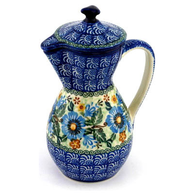 Polish Pottery Pitcher with Lid 17 oz Fall Festival UNIKAT