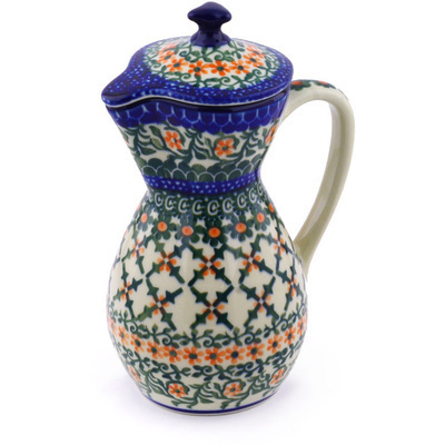 Polish Pottery Pitcher with Lid 17 oz Flower Basket UNIKAT