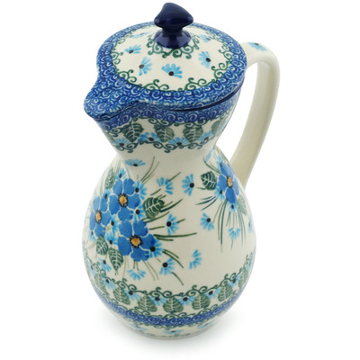 Polish Pottery Pitcher with Lid 17 oz Forget Me Not UNIKAT