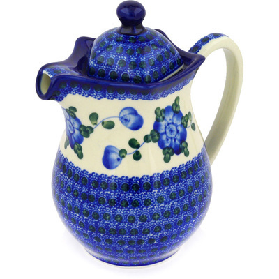 Polish Pottery Pitcher with Lid 30 oz Blue Poppies