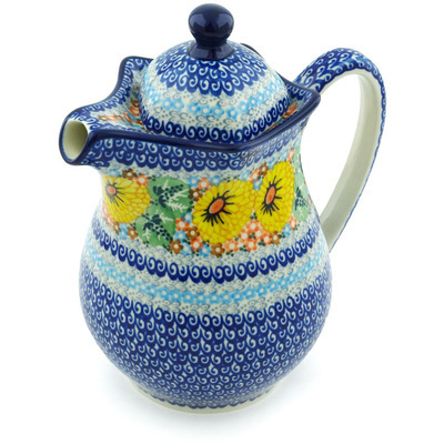 Polish Pottery Pitcher with Lid 30 oz Enchanted Spring UNIKAT