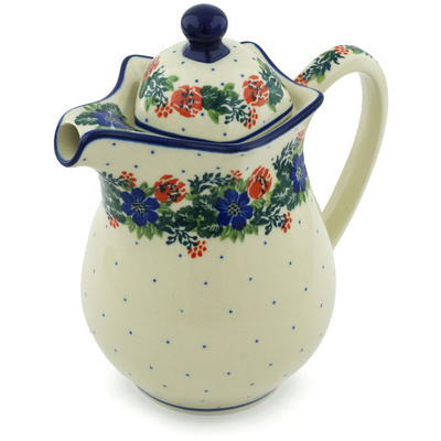 Polish Pottery Pitcher with Lid 30 oz Polish Wreath