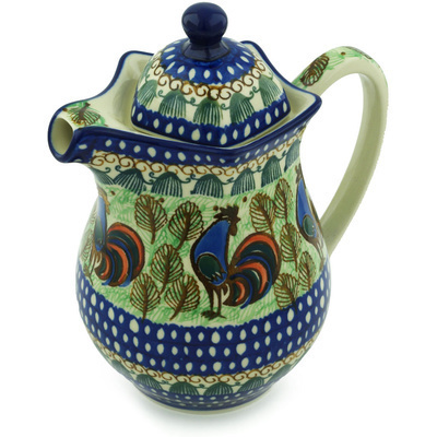 Polish Pottery Pitcher with Lid 30 oz Rooster Row UNIKAT