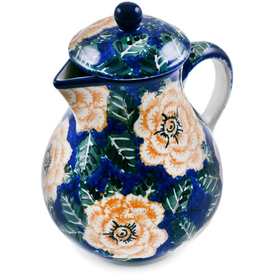 Polish Pottery Pitcher with Lid 34 oz Butter Blooms UNIKAT