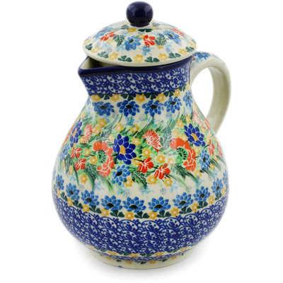 Polish Pottery Pitcher with Lid 34 oz Dream Bouquet UNIKAT