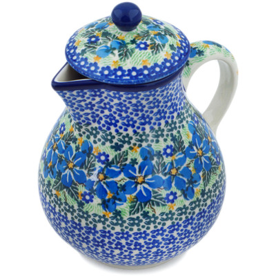 Polish Pottery Pitcher with Lid 34 oz Floral Blue Dreams UNIKAT