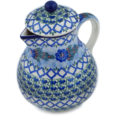 Polish Pottery Pitcher with Lid 34 oz Latice Daisy UNIKAT