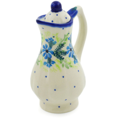 Polish Pottery Pitcher with Lid 4 oz Blue Wreath