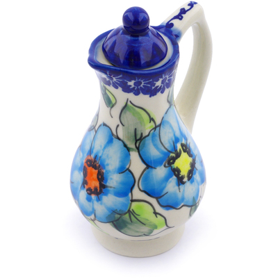 Polish Pottery Pitcher with Lid 4 oz Bold Blue Poppies UNIKAT