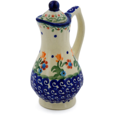 Polish Pottery Pitcher with Lid 4 oz Spring Flowers
