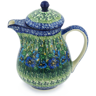 Polish Pottery Pitcher with Lid 52 oz Bloomimg Meadow UNIKAT