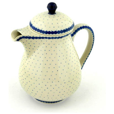 Polish Pottery Pitcher with Lid 52 oz Blue Polka Dot