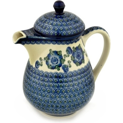 Polish Pottery Pitcher with Lid 52 oz Blue Poppies
