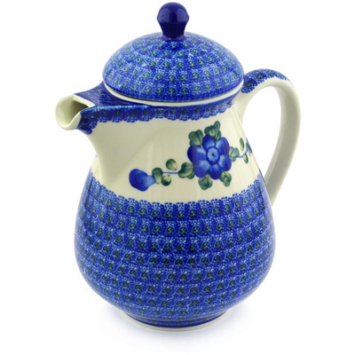 Polish Pottery Pitcher with Lid 52 oz Blue Poppies