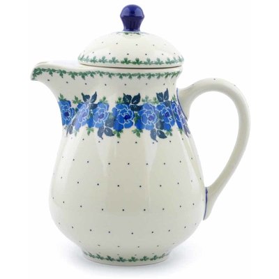 Polish Pottery Pitcher with Lid 52 oz Blue Rose