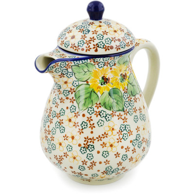 Polish Pottery Pitcher with Lid 52 oz Country Sunflower UNIKAT