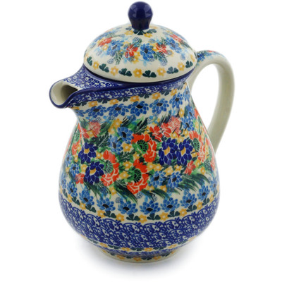 Polish Pottery Pitcher with Lid 52 oz Dream Bouquet UNIKAT