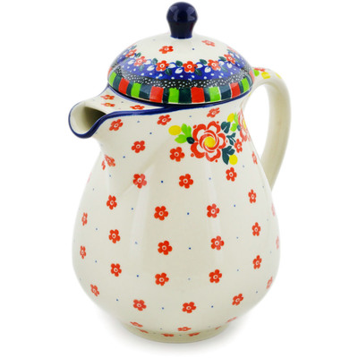 Polish Pottery Pitcher with Lid 52 oz Floral Puzzles UNIKAT