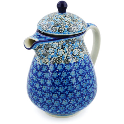 Polish Pottery Pitcher with Lid 52 oz Out Of Blue UNIKAT