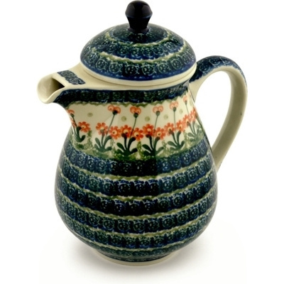 Polish Pottery Pitcher with Lid 52 oz Peach Spring Daisy