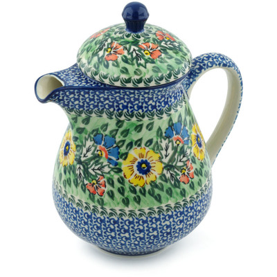Polish Pottery Pitcher with Lid 52 oz Spring Serenade UNIKAT