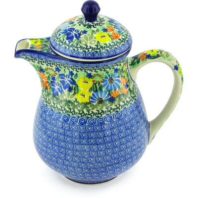 Polish Pottery Pitcher with Lid 52 oz Wild Flower Lake UNIKAT