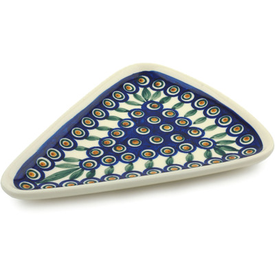 Polish Pottery Pizza Plate 11&quot; Peacock Feather UNIKAT